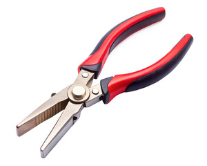 Red and black handled pliers, isolated on transparent background
