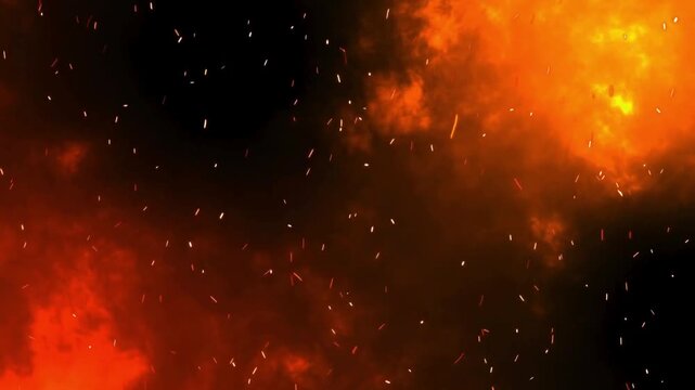 A fiery explosion flames with sparks and embers scattered (Loop)