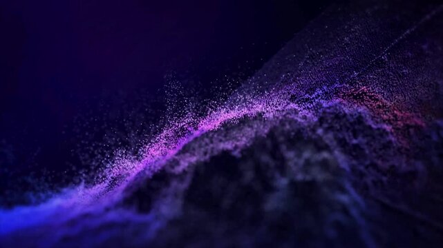 Digital fluid composition of particle waves flowing in purple hue - mesmerizing background