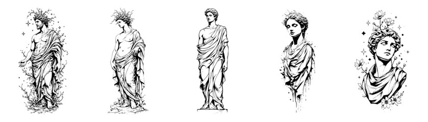 Fototapeta premium Minimalist Surrealist Greek Ancient Statue Vector Illustration Set
