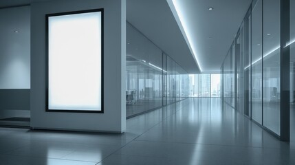 Modern Office Interior with Blank Advertising Display: Mockup for Promotion and Corporate Communication
