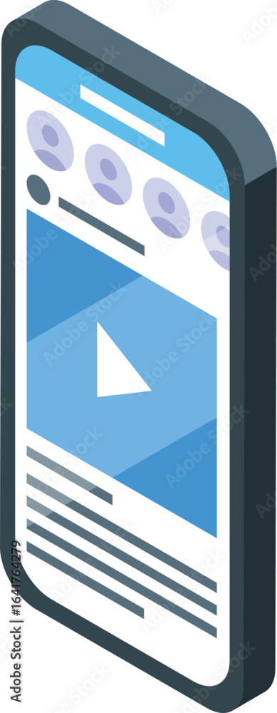 Poster social media marketing concept with video content and user icons displayed on a smartphone screen in