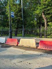 Saint Petersburg, Russia - 07.12.2025. Street Construction Barrier at Bus Stop Scene