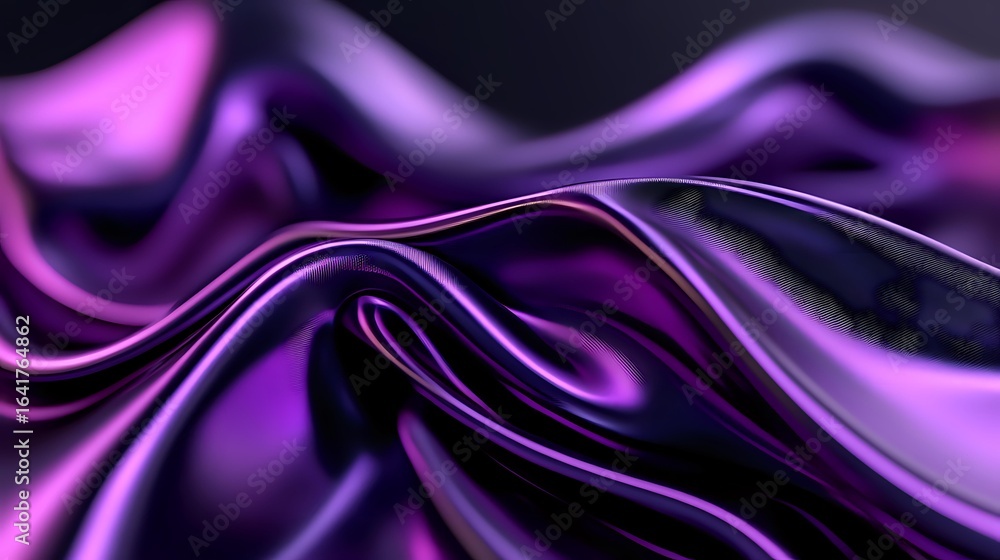 Poster luxurious flowing purple silk fabric with elegant waves and folds creating dynamic movement against 