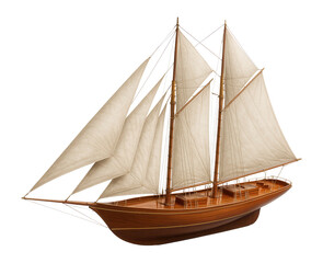 Obraz premium Vintage schooner with multiple sails and a polished wooden deck