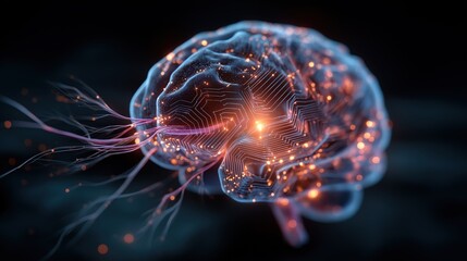 A 3d brain hologram of data symbolizing an AI agent and AGI technology using agentic superintelligence in the future for autonomy and the growth of ASI during the singularity