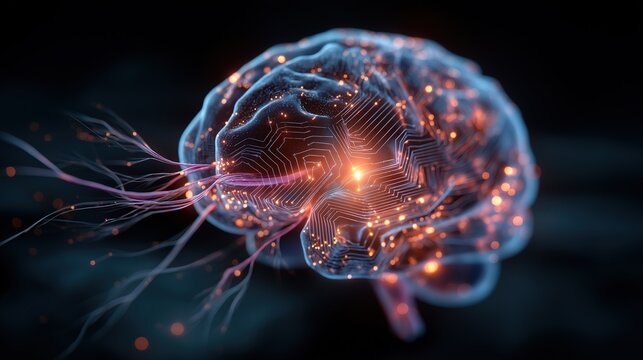 A 3d brain hologram of data symbolizing an AI agent and AGI technology using agentic superintelligence in the future for autonomy and the growth of ASI during the singularity