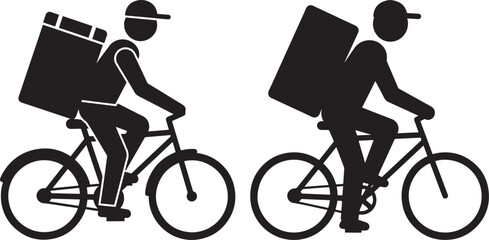 Obraz premium Two delivery cyclists with large cargo boxes silhouette