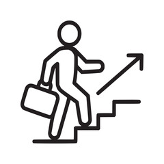Illustration of a person with a briefcase climbing stairs with an upward pointing arrow above them