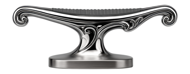 Decorative cleat with ornate, curved design and polished finish