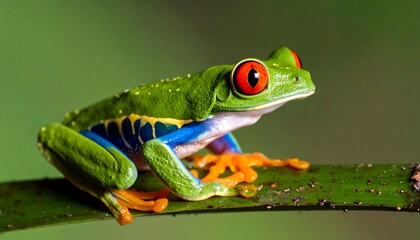 Naklejka premium Vibrant frog on leaf
