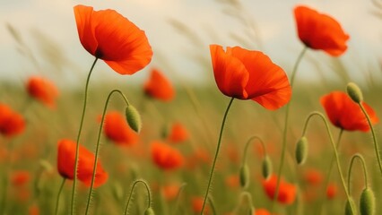 Naklejka premium Vibrant poppies in summer field.
