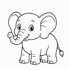 Naklejka premium Cute cartoon elephant illustration with big ears and smiling face, children's coloring book