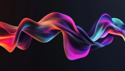 Rainbow Wave: An Abstract Squiggle Curve Pattern Shape With Gradients On A Black Background.