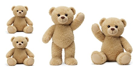 Cute Teddy Bear Isolated on White &ndash; Adorable Plush Toy Collage.