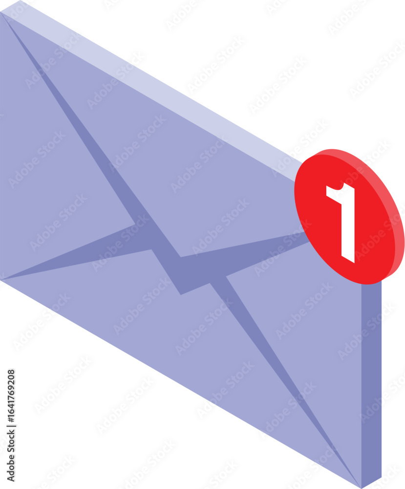 Poster purple closed envelope is showing one new unread incoming message notification