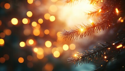 Stunning Christmas Scene Featuring Blurry Christmas Tree Lights At Dusk. Glowing And Magical Holiday Atmosphere. Perfect For Festive Backgrounds.