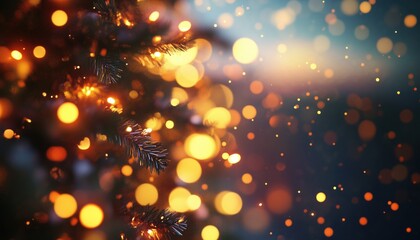 Stunning Christmas Glow: Blurred Background With Tree Lights At Dusk. A Mesmerizing Sight Of Twinkling Lights Creating A Festive Ambiance.