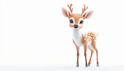 Hand Drawn Christmas Water Deer: Cute Kids Forest Animal For Xmas Card Or Poster. Adorable Baby Animals Painting For New Year.
