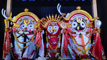 Fototapeta premium Baankachuda Besha, on Kartika Shukla, decorates Lord Jagannath with blooming flowers and ornaments, symbolizing nature’s beauty, devotion, and festive joy.