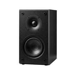 Fototapeta premium Black bookshelf speaker with intricate detailing isolated on transparent background