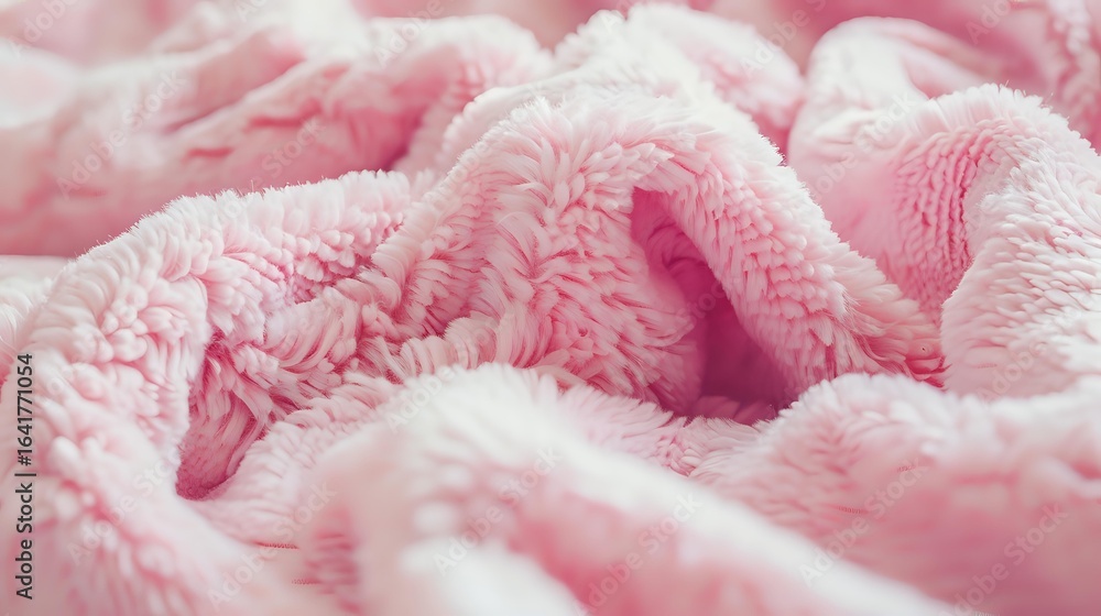 Poster soft pink plush blanket texture with gentle folds and waves creating cozy comfortable background pat