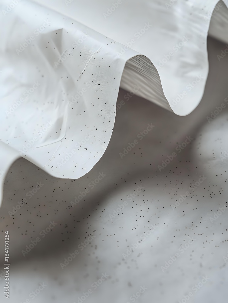 Poster elegant white fabric with gentle wave-like folds creates soft shadows and texture, scattered with ti