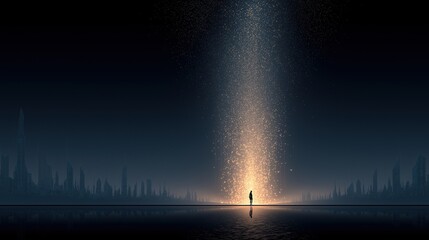 A human under a light symbolizing knowledge and an AI agent and AGI technology using agentic superintelligence in the future for autonomy and the growth of ASI during the singularity