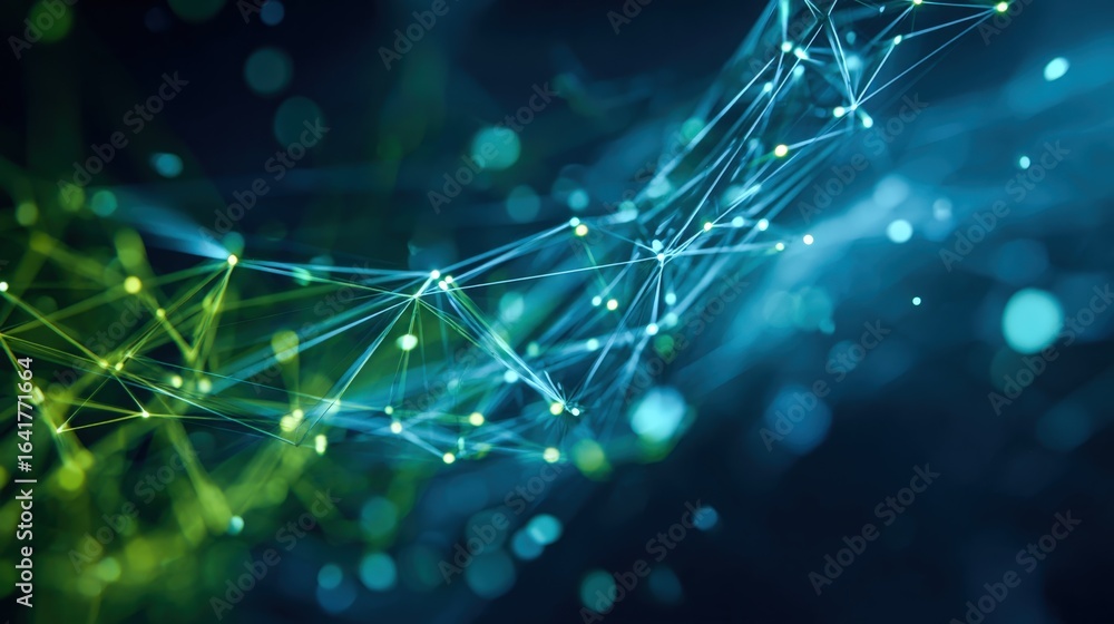 Poster abstract network connection with glowing nodes and lines, representing data transfer and connectivit