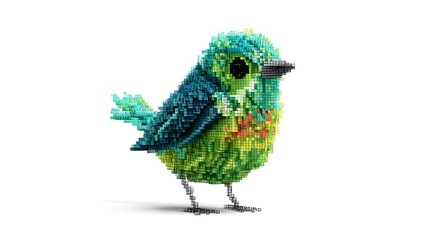 pixel style bird animation with green and blue colors on a white background
