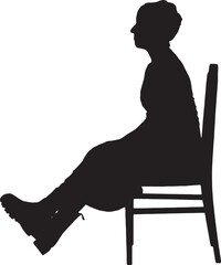 vector,silhouette of side view portrait of a woman in dress and boots sitting on chair
