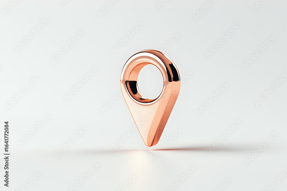 Poster rose gold location pin marker on light background with soft shadow, minimalist design for navigation