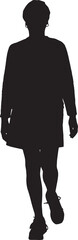 vector,silhouette of front view of a woman in skirt and sneakers walking