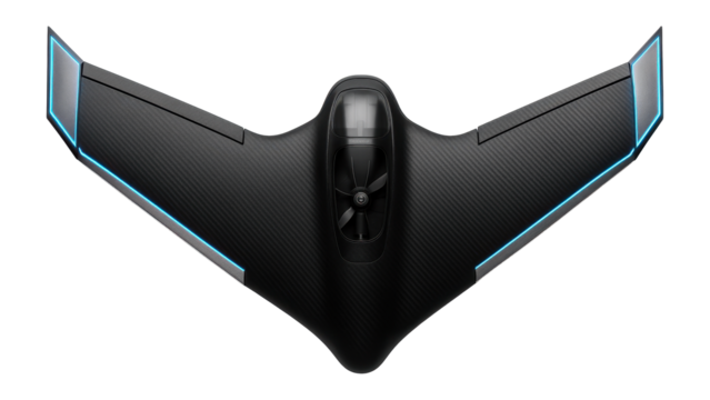 Compact flying wing UAV with angular wing tips and central propulsion unit