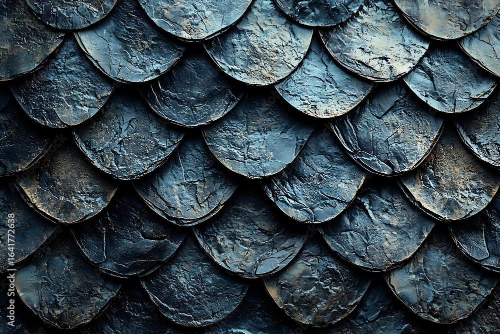Aufkleber textured metallic scales in dark blue and silver tones create dramatic dragon-like pattern with roug