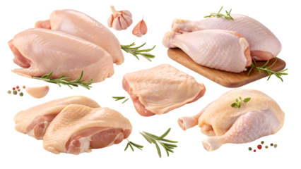 raw chicken meat collection isolated on transparent background