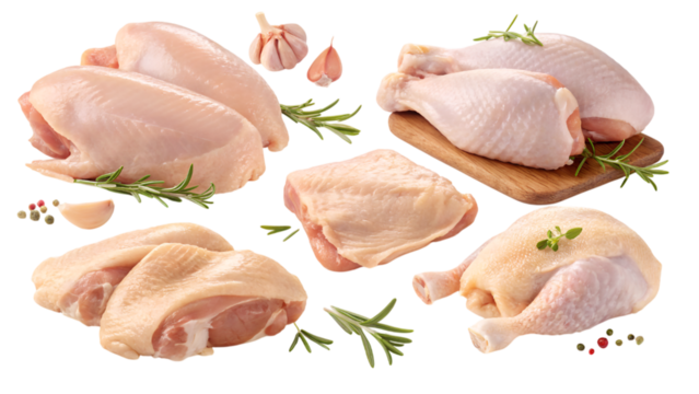 raw chicken meat collection isolated on transparent background - Powered by Adobe