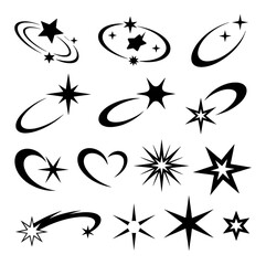 Celestial starbursts and orbiting star shapes sparkle twinkle © pixelVista