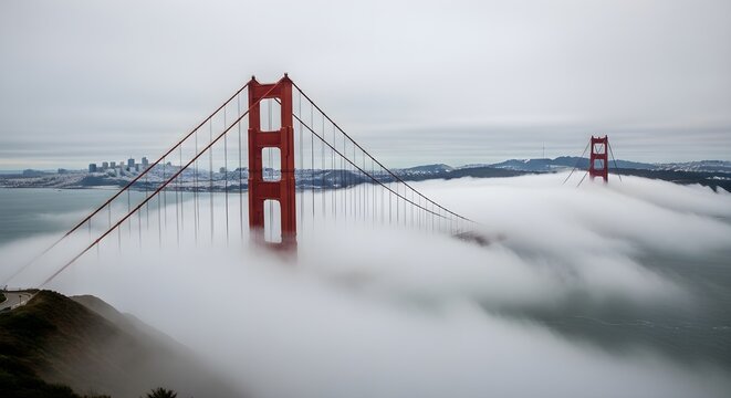 Golden Gate Bridge Enveloped in Fog: A Dramatic San Francisco Seascape