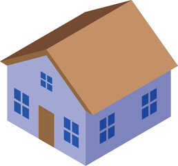 Small isometric house with brown roof and blue walls, ideal for architectural projects or real estate presentations