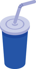 Blue disposable paper cup with lid and straw, ideal for representing refreshing beverages or fast food concepts