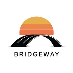 Fototapeta premium Minimalist bridge logo design with circular sunset background for modern branding and architecture themes
