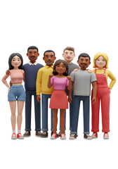 Fototapeta premium Diverse group of individuals stand together in a sign of unity and collaboration. They are smiling and appear to be embracing each other in a supportive way