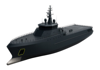 Frigate with retractable anchor system and reinforced bow for ice navigation