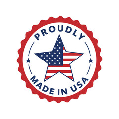 Proudly Made in USA Badge, Star Spangled Banner Vector, American Flag Circle Label, Quality Seal