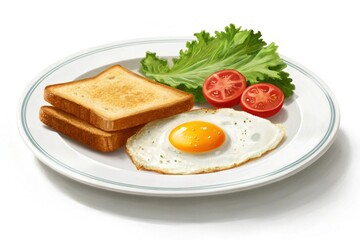 Fototapeta premium Delicious breakfast plate with fried egg toast and salad isolated on white background