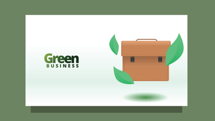 green business concpet. business bag with green leafs. modern clean style screen size template for web or presentation vector illustration