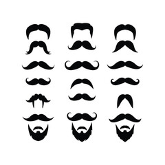 Mustache and Beard Vector Set, Different Styles, Facial Hair, Barbershop, Gentleman Fashion