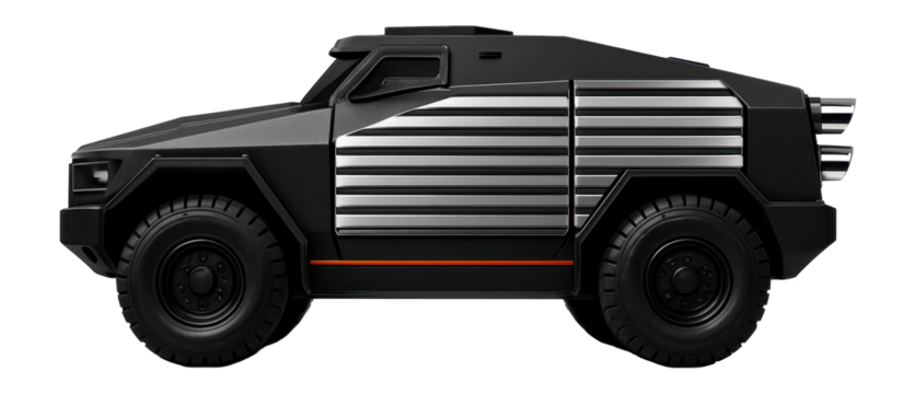 Low-profile armored vehicle with slatted armor and dual exhaust outlets