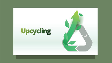 upcycling concept. recycle icon with up arrow and leafs. modern clean style screen size template for web or presentation vector illustration